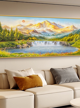 青山绿水黑色背景墙山水装饰画
