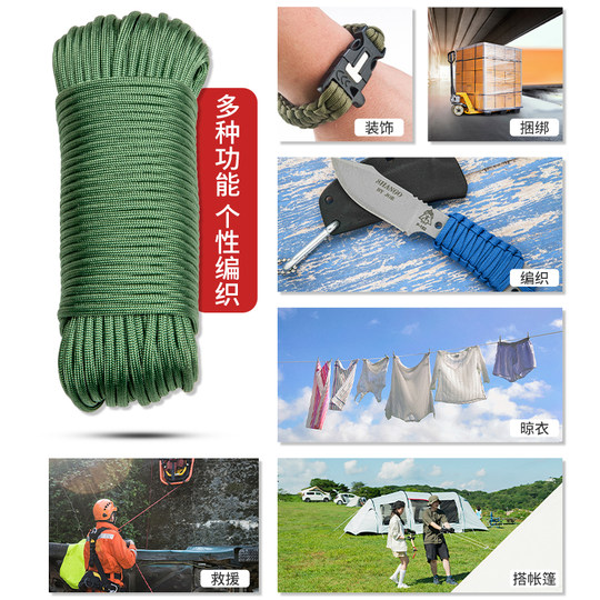 Multifunctional nine-core military-spec braided paracord survival rope