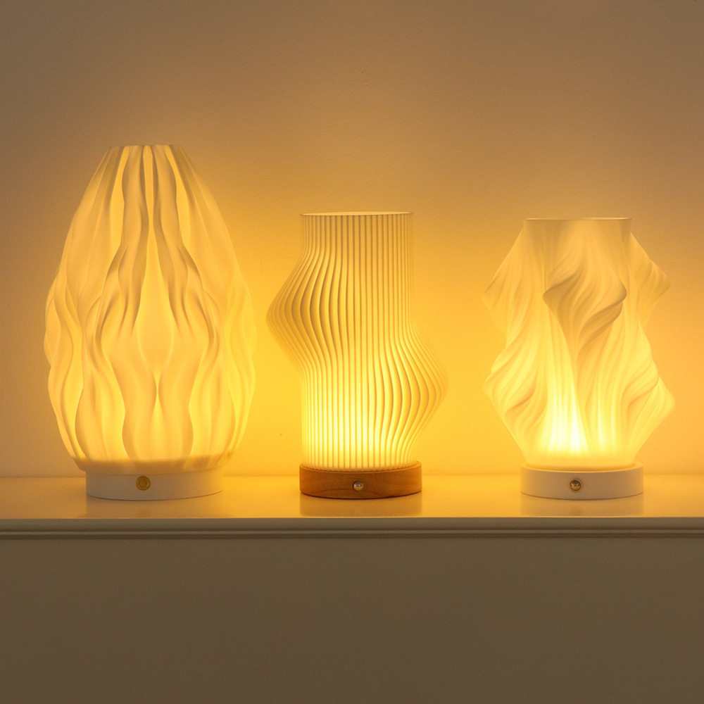 新款 实木简约3D打印花瓶充电台灯卧室创意礼品usb调光摆件小夜灯,淘宝优惠券,粉丝福利购,淘宝优惠卷