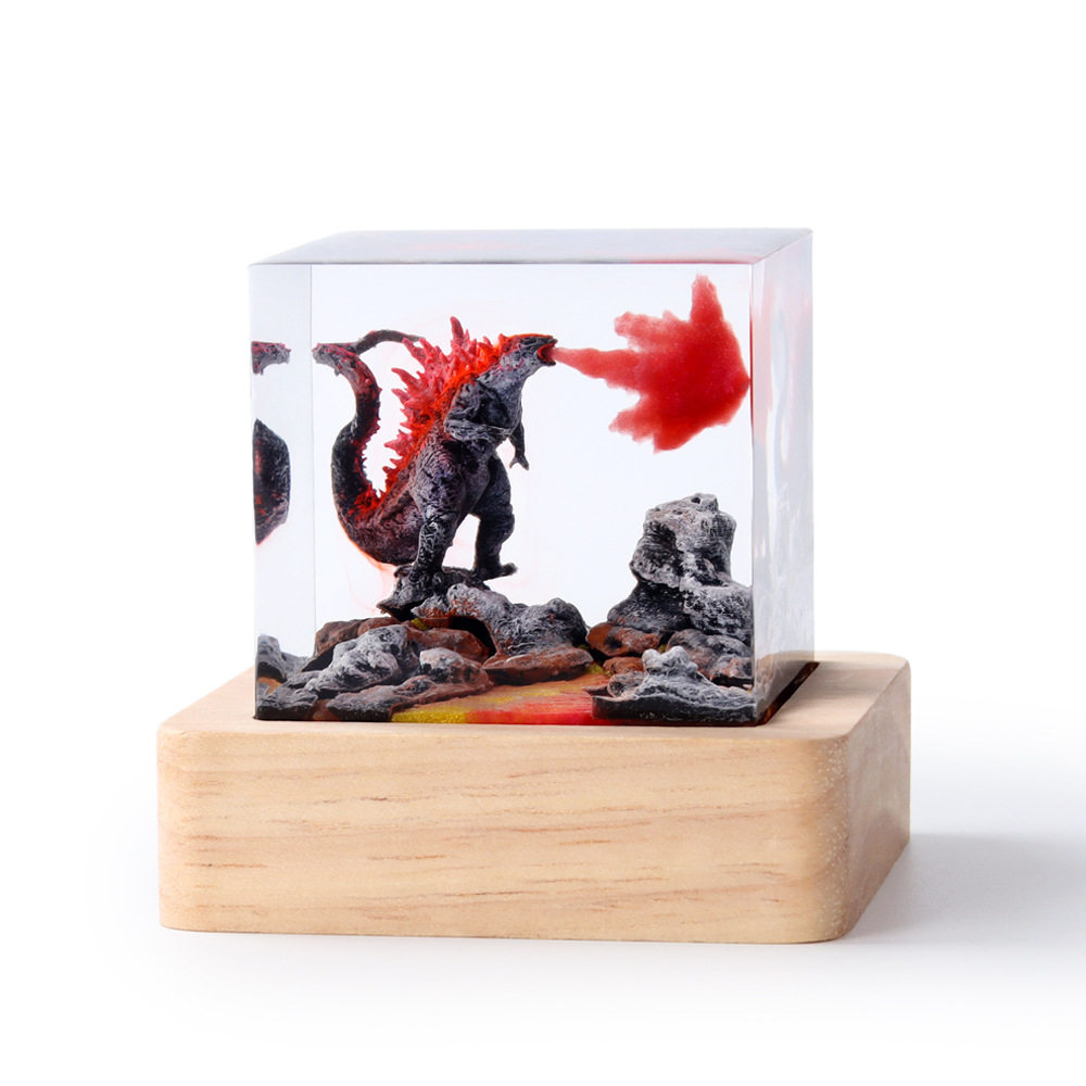 新款桌搭欧式创意水晶内埋哥斯拉迷你小夜灯滴胶学生儿童送礼礼物,淘宝优惠券,粉丝福利购,淘宝优惠卷