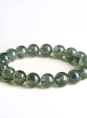 久雅水晶 天然满发钢丝绿发晶圆珠手链 硬发绿发丝散珠手串