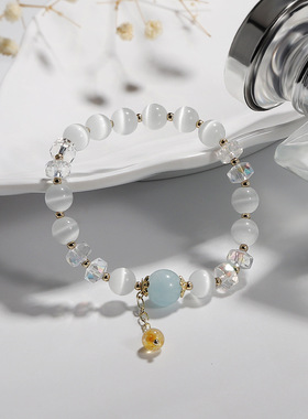 巴度水晶手链女新款小众金发晶流苏手串猫眼石海蓝宝水晶手饰批发