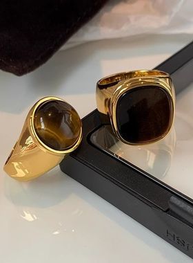 日系Cherry Kitty美拉德椭圆虎眼石戒指女vintage欧美复古风指环