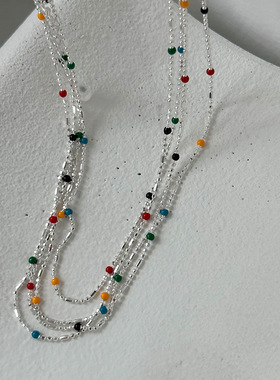 日系cherry kittys925银彩虹豆豆项链女ins冷淡风颈链iu气质锁骨