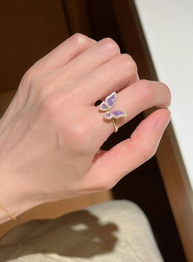 日系Cherry Kitty珐琅蝴蝶戒指女精致ins小众高级感开口指环独特