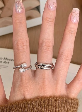 日系cherry kitty轻奢高级感中古三环彩指女ins百搭清冷感指环