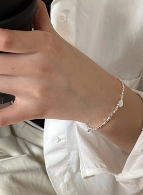 日系cherry kitty925银爱心碎银子手链女不规则切割时尚百搭手