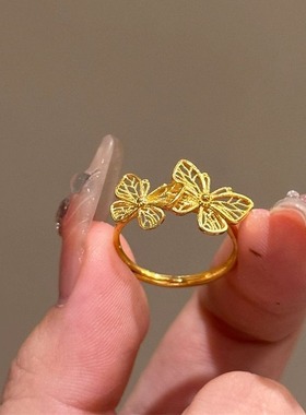 日系Cherry Kitty新中式镂空花丝蝴蝶戒指女vintage清新百搭指环