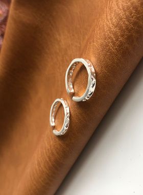 日系cherry kitty通体925银锡箔金箔开口戒指简约个性不规则凹凸