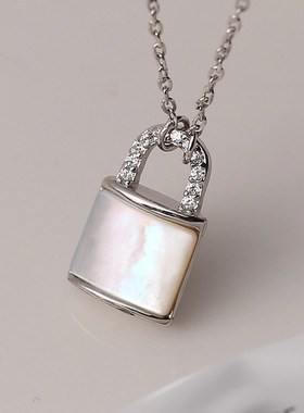 日系cherry kittys925银贝壳锁头镶钻项链女韩国简约ins小众轻奢