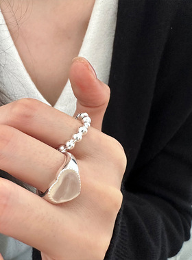 日系cherry kitty925银爱心玉髓戒指女简约优雅甜美气质桃心形