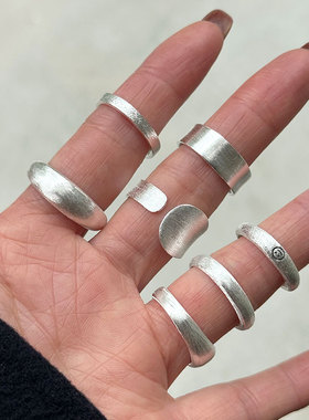 日系cherry kitty925银戒指磨砂拉丝工艺组合食指指环开口设计