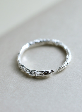 日系cherry kittys925银简约小众设计锡箔不规则开口戒指女气质