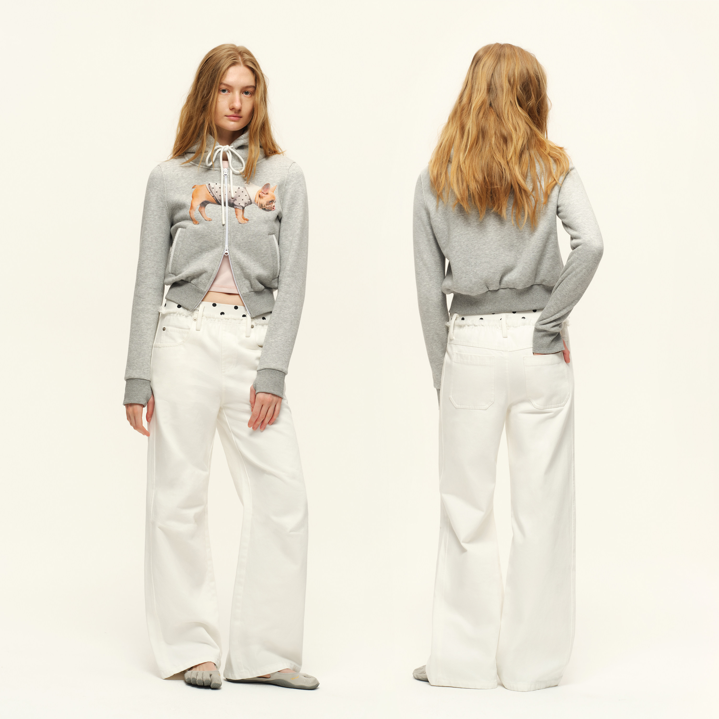 出逃赤岗西 灰色小狗印花短款连帽卫衣外套女款秋冬休闲正肩上衣,淘宝优惠券,粉丝福利购,淘宝优惠卷