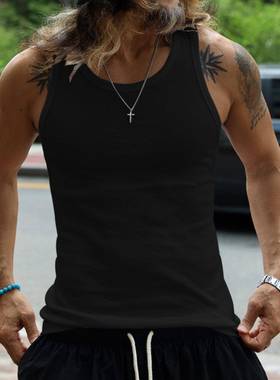 2025夏季新款美式修身休闲运动背心欧美男士大码上衣潮Men's