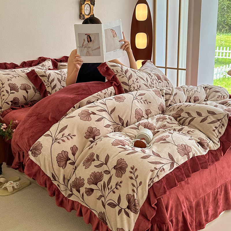 2025新款直播热款韩版赫本风高克重牛奶绒四件套床裙款加厚被套罩,淘宝优惠券,粉丝福利购,淘宝优惠卷