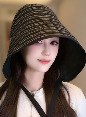 夏季条纹大檐渔夫帽女马思纯同款