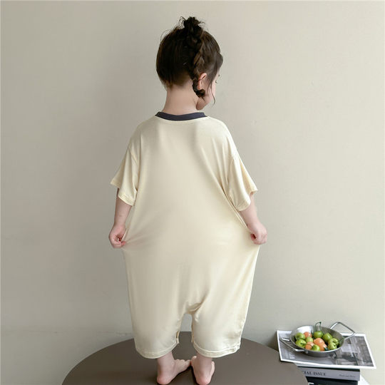 Girls one-piece pajamas summer modal short-sleeved 2025 new children's home clothing set small and medium-sized children's spring and summer style