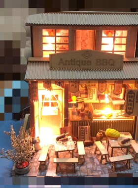 Luxury lights House puzzle model kits DIY Chinese cuisine ba
