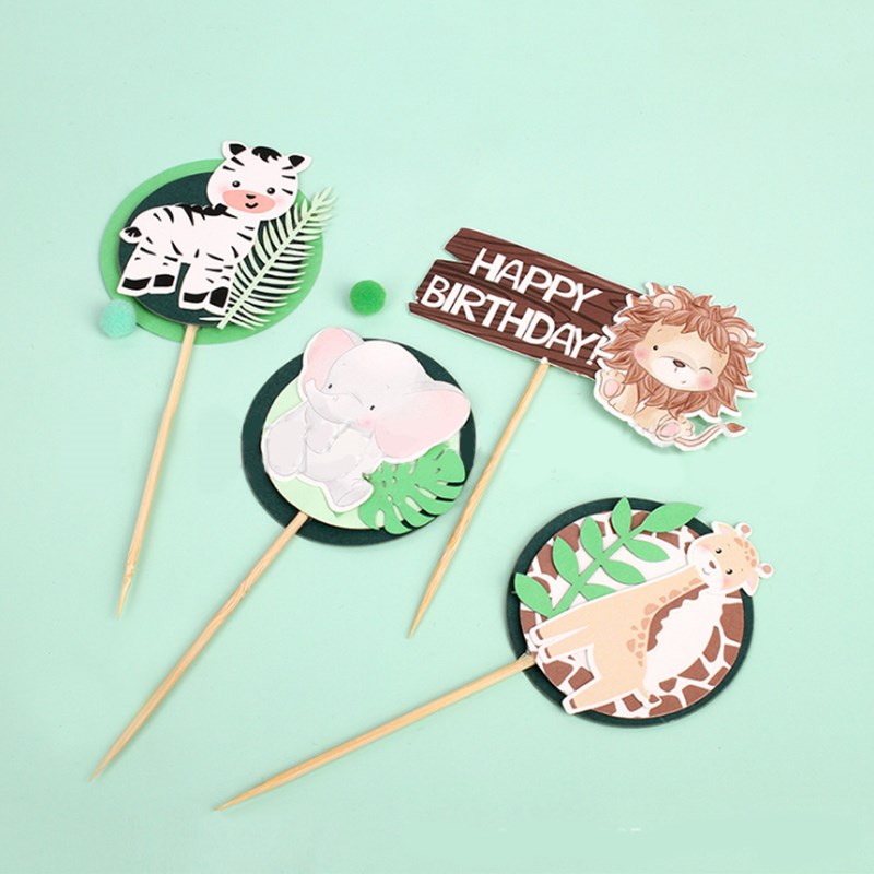 Woodland Amimals Happy Birthday Cake Toppers Jungle Safari C - 图3