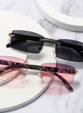 日本portney bell新款方框无框太阳镜 欧美潮流牛角切边眼镜