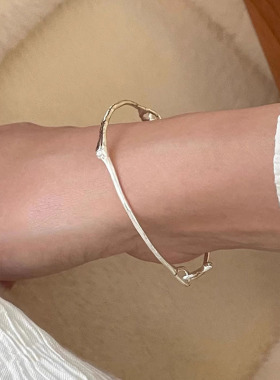 日本portney bells925银不规则树枝手镯女ins博主小众简约光面