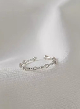 日本portney bells925银镂空菱形戒指女 极简设计可叠戴ins格子