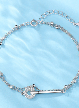 日本portney bells925银一字圆环双层手链女轻奢叠戴ins小众设计