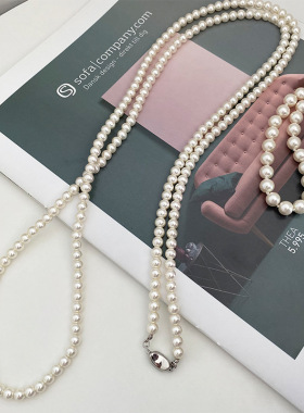 日本Portney Bell法式时尚高亮施家珍珠毛衣链女高级感长款轻