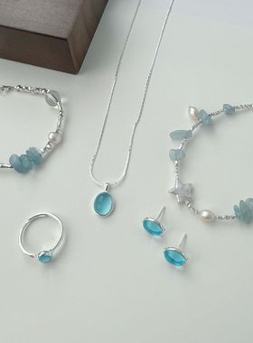 英国设计师cherry kitty清新甜美s925银海蓝宝手链组合不规则切割