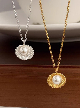 日本portney bells925银贝壳淡水珍珠项链女ins法式复古温柔气质