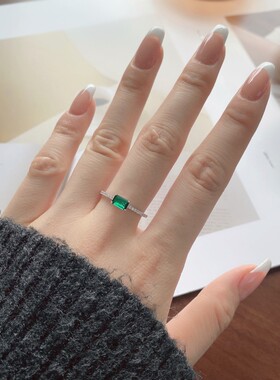 日本Portney Bell祖母绿戒指女满钻ins风简约小方糖方形高级感