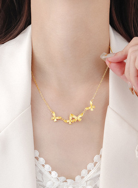日本Portney Bell新中式复古鎏金蝴蝶吊坠项链女气质精致轻奢