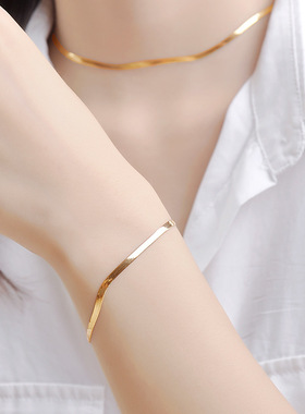 日本portney bells925银扁蛇骨手链女 极简冷淡风ins高级感气质