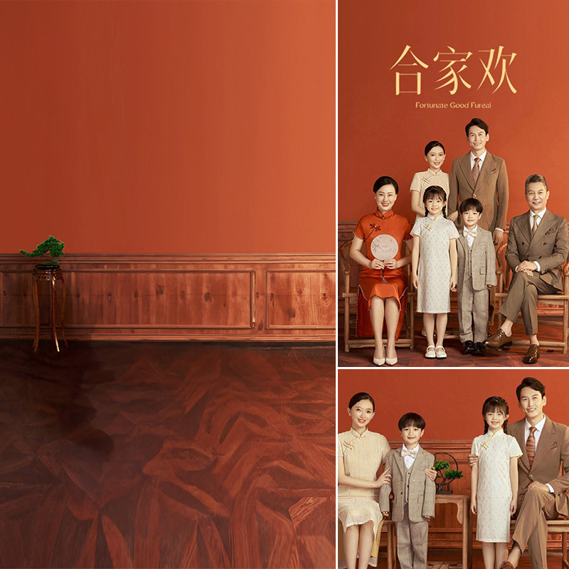 2024年新款红色喜庆全家福一家四口家和万事兴影楼婚纱摄影影棚室内写真高级感岁岁年创新仪式感MH-1112