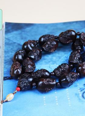 正宗海南黄花梨紫油梨雕刻手把件文玩十八罗汉车挂手串30收藏送礼