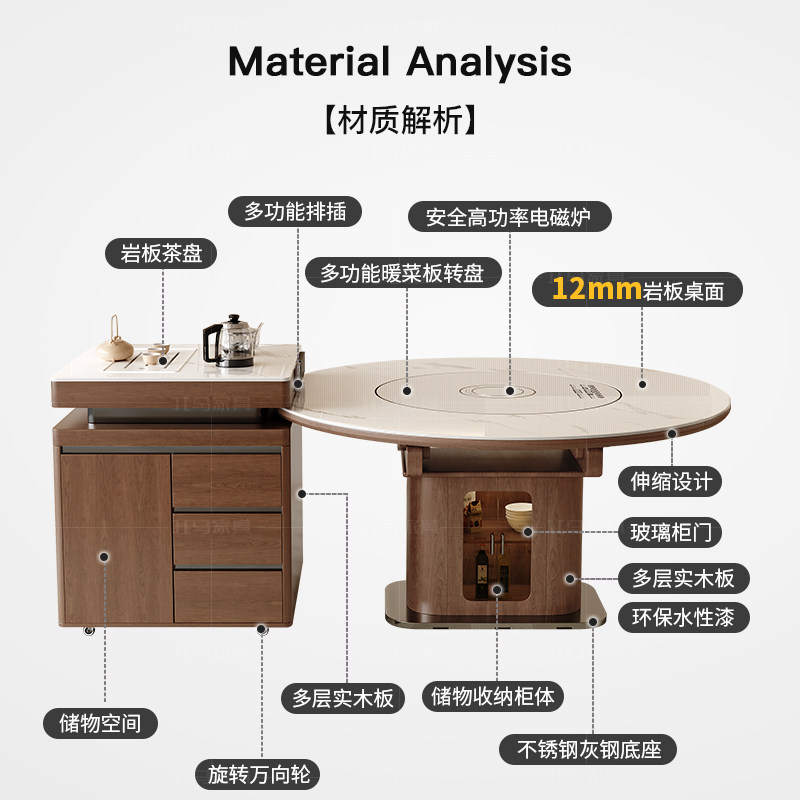 国家补贴北马岩板岛台餐桌一体家用可分离带智能转盘实木伸缩圆桌,淘宝优惠券,粉丝福利购,淘宝优惠卷