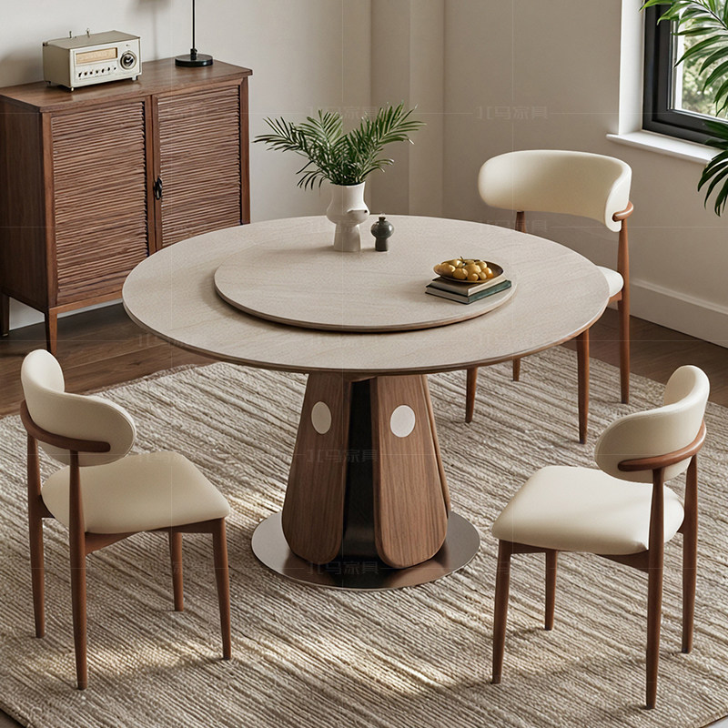 国家补贴北马2026款中古风实木岩板餐桌可变椭圆多功能带转盘饭桌,淘宝优惠券,粉丝福利购,淘宝优惠卷