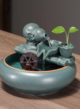 茶壶喷泉流水摆件循环水车风水轮办公室客厅家用边几装饰茶台水景