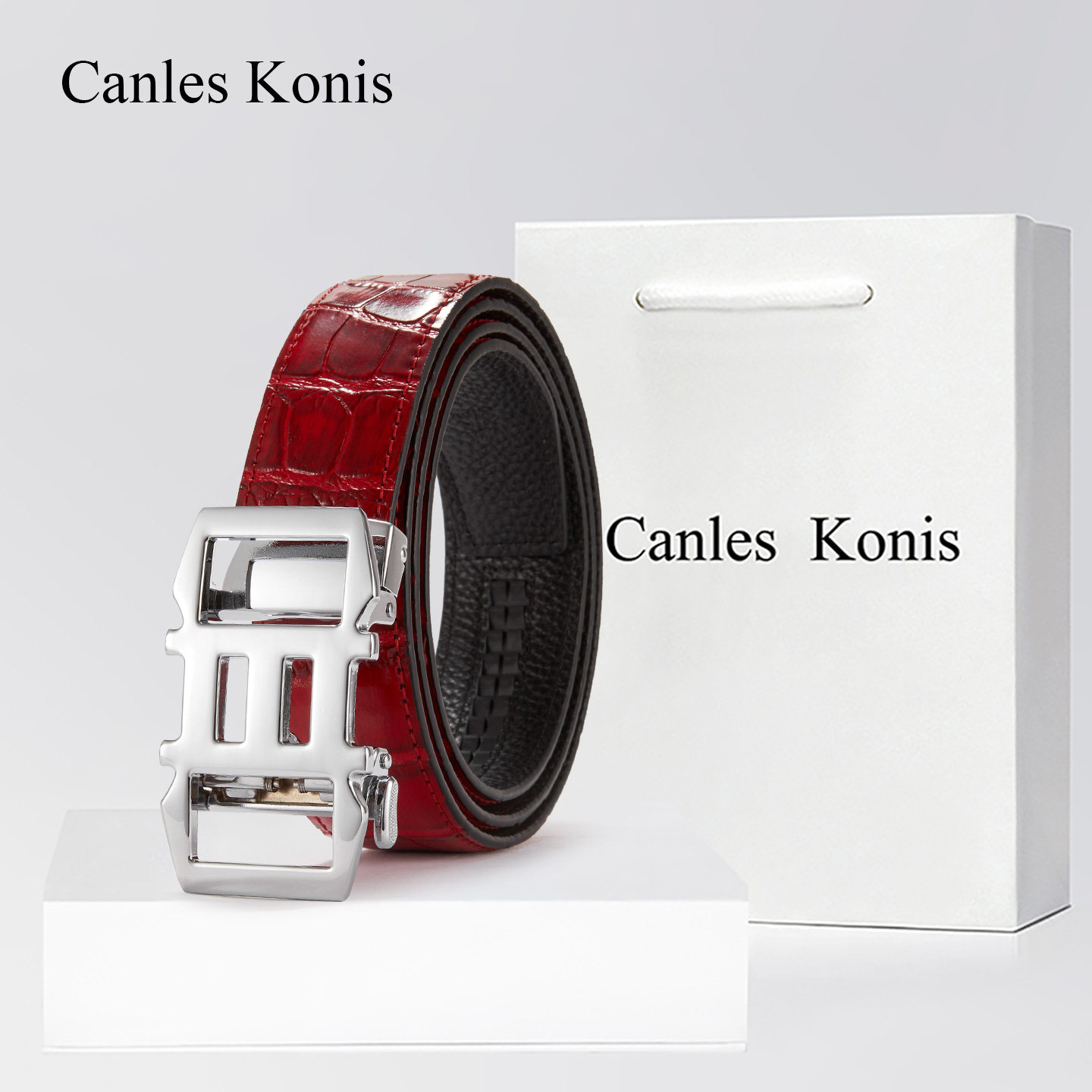 生日礼物官网小c&k旗舰店自动扣男士皮带男款真皮红色裤腰带男潮 - 图3