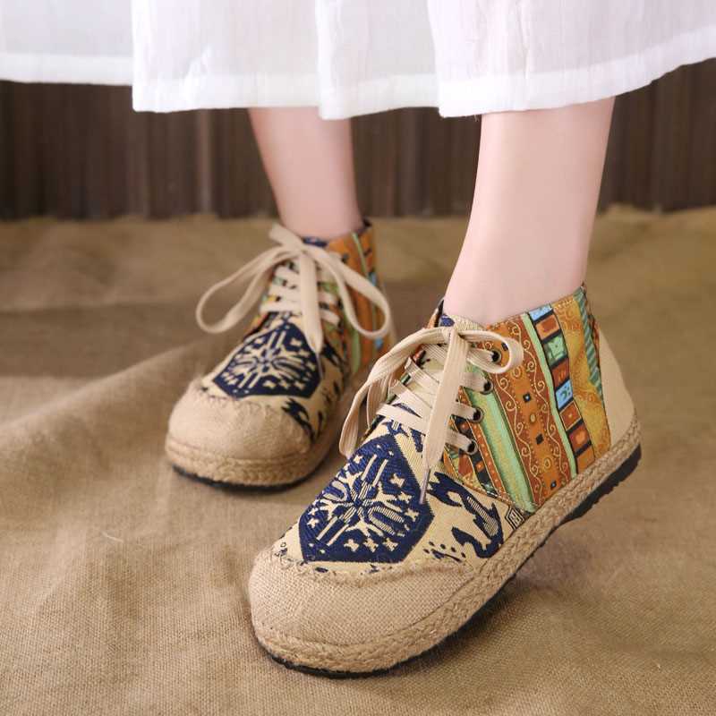 Women Shoes Boho Cotton Linen Single National Woven Round T - 图3