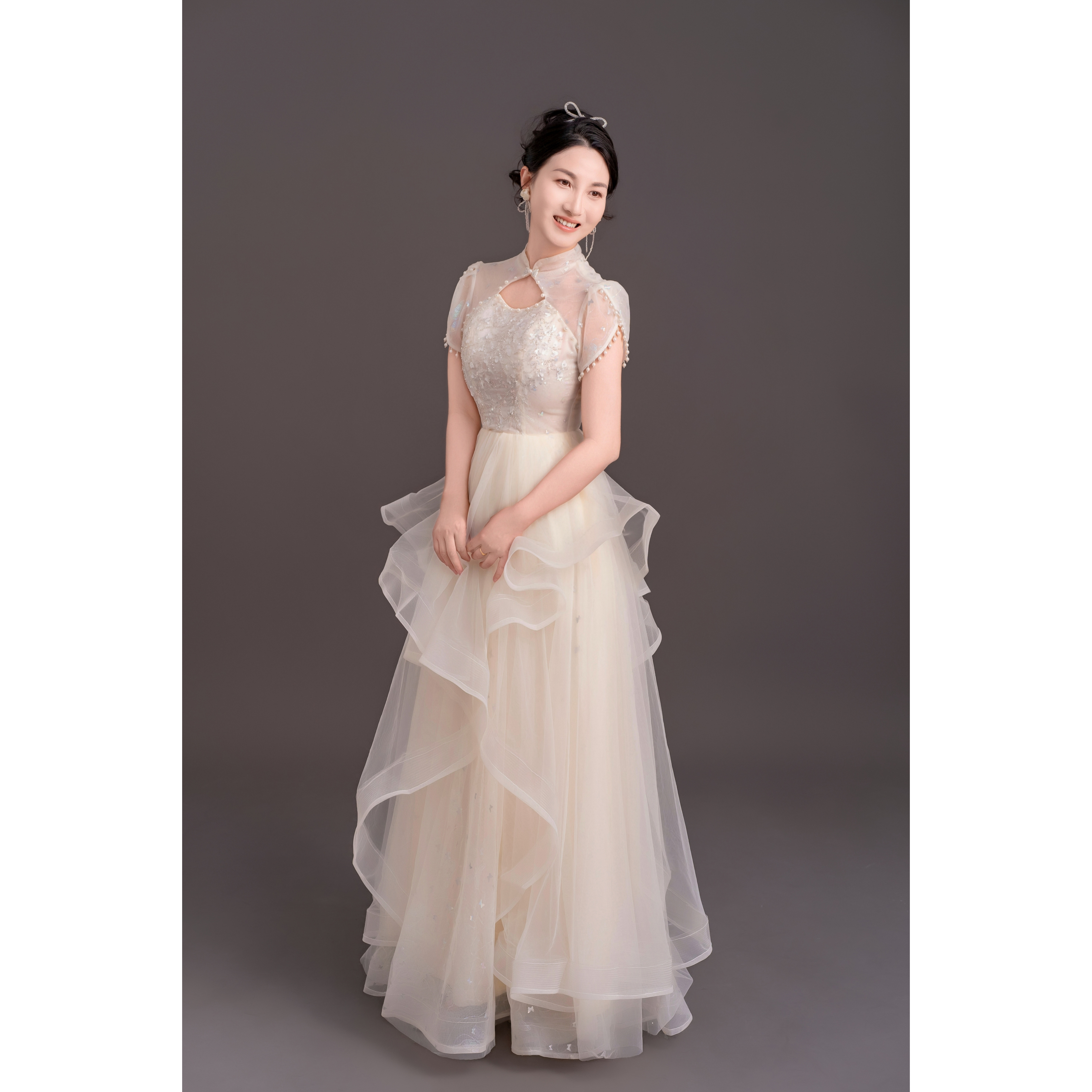 香槟色晚礼服女新款轻奢小个子生日伴娘成人礼礼服高端轻奢高级感 - 图1