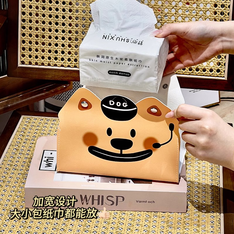 卡通创意纸巾盒家用桌面大容量抽纸盒客厅高级感皮革绒面餐纸抽盒 - 图2