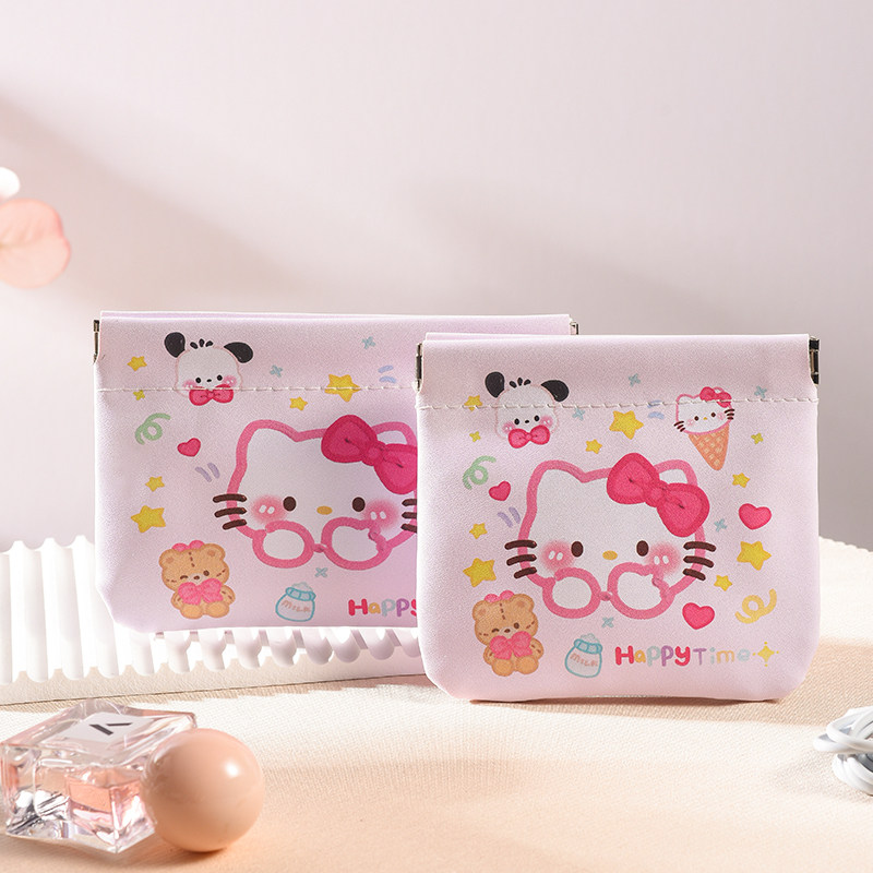 可爱Kitty猫弹片收纳包便携小巧口红化妆包自动闭合硬币U盘收纳袋,淘宝优惠券,粉丝福利购,淘宝优惠卷