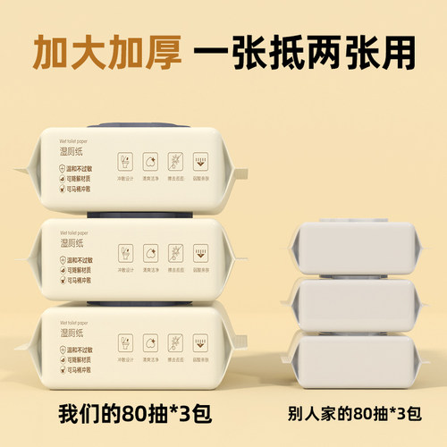 湿厕纸家庭实惠装80抽男女性私处湿巾如洁厕擦屁屁股专用湿手纸巾 - 图3