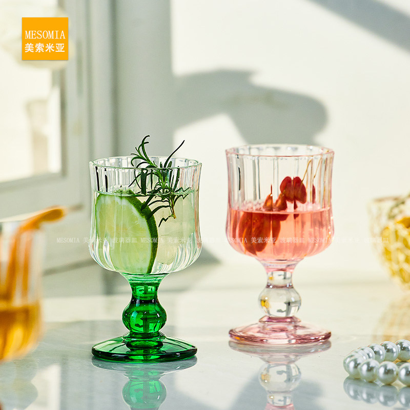 美索米亚ins风高颜值玻璃杯家用高脚红酒杯果汁香槟杯中古水杯,淘宝优惠券,粉丝福利购,淘宝优惠卷