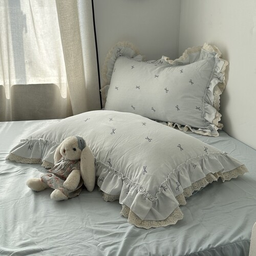 韩系ins少女心蝴蝶结双层花边针织水洗棉四件套床上用品三件套1.8 - 图2