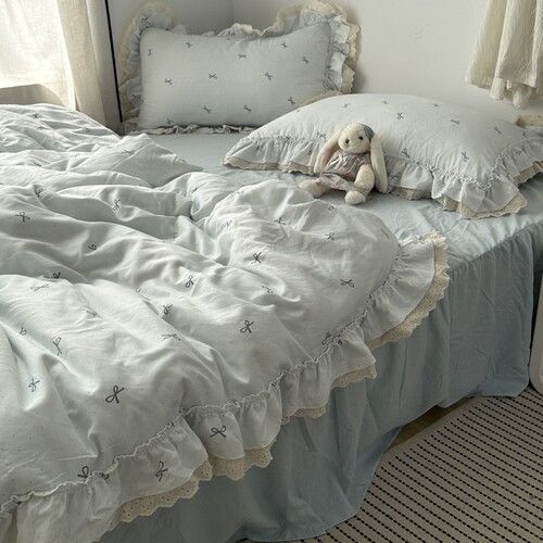 韩系ins少女心蝴蝶结双层花边针织水洗棉四件套床上用品三件套1.8 - 图3