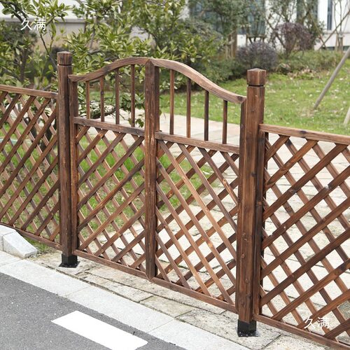 防腐炭化木篱笆栅栏门户外园艺乡村田园网格围栏花园门双开门 - 图0