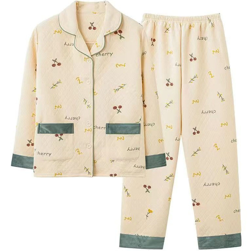 美梦纯棉冬季加厚夹层棉睡衣女长袖保暖开衫中青年女款空气棉家居,淘宝优惠券,粉丝福利购,淘宝优惠卷